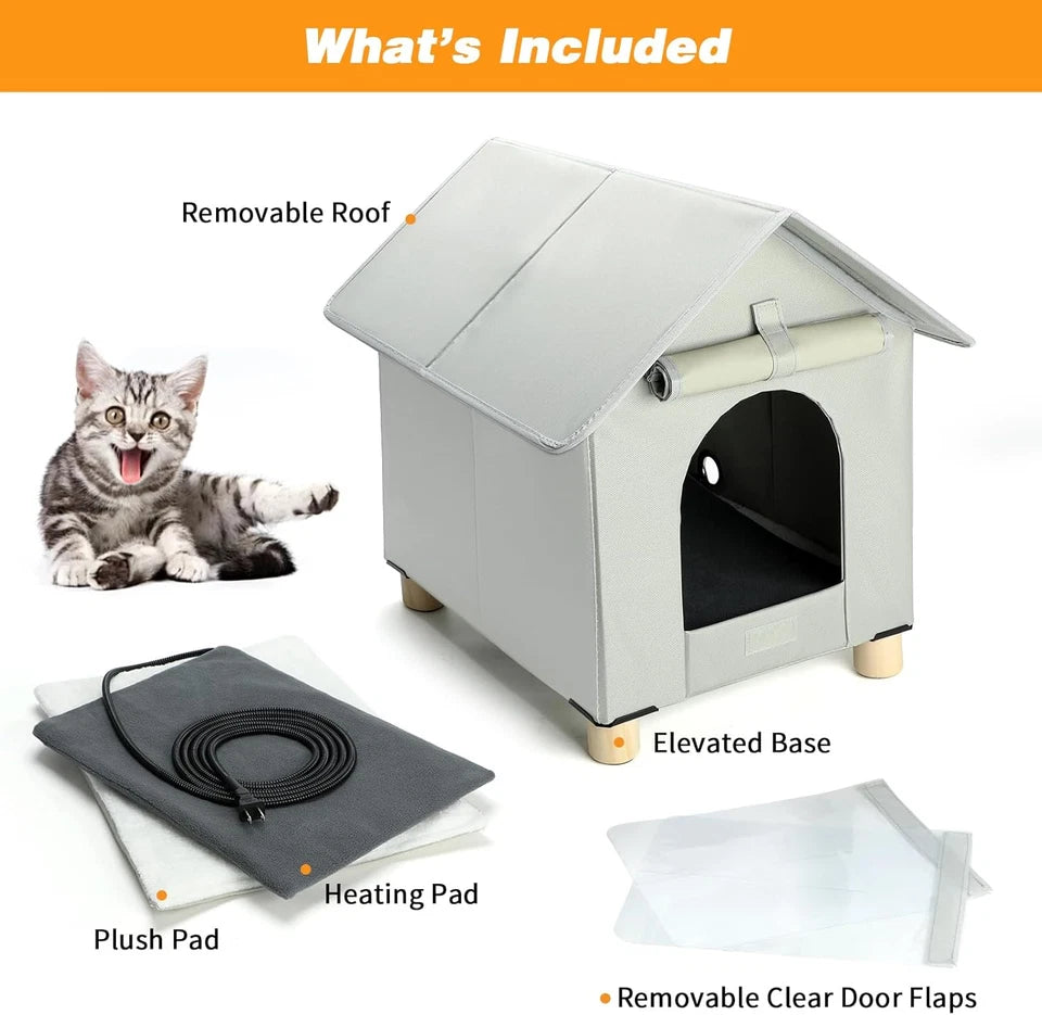 Waterproof Heated Outdoor Cat House – Winter Shelter for Outdoor Cats, Elevated & Weather-Resistant